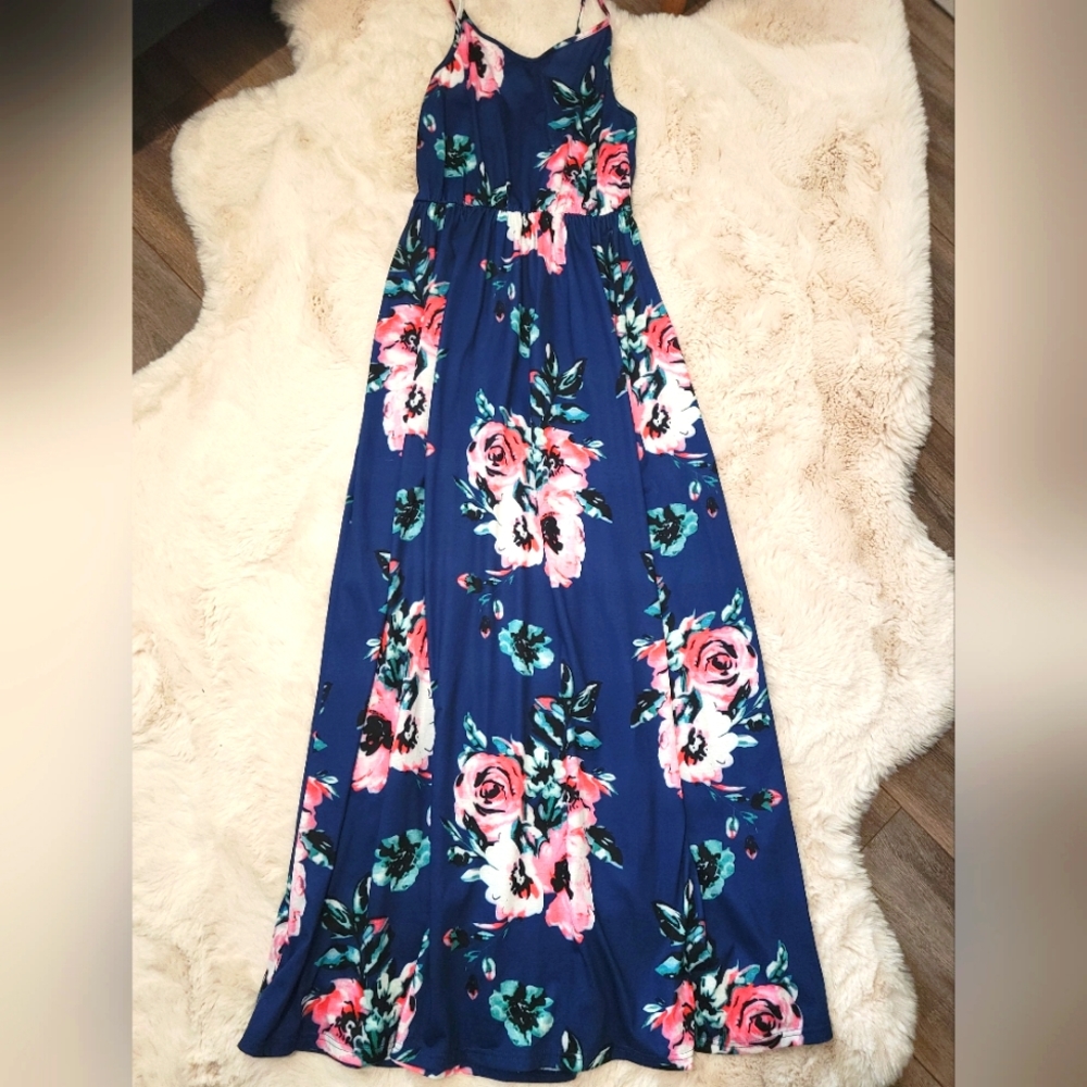 PatPat dress size US S navy blue with flowers